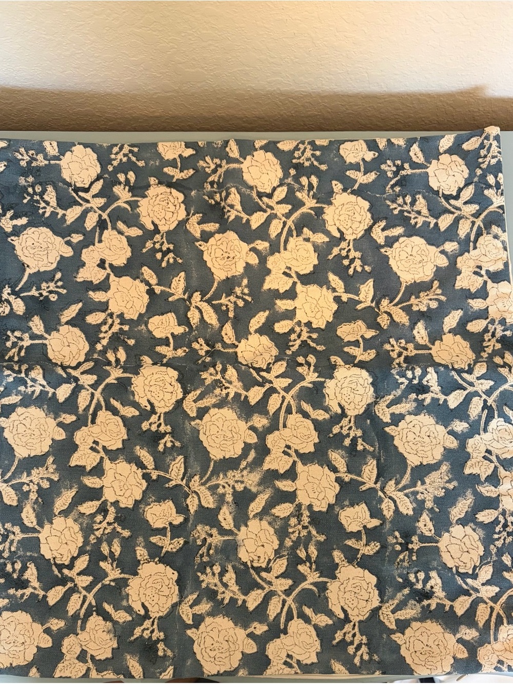 Floral Jacquard 20x20 Throw Pillow Cover- Blue and Cream
